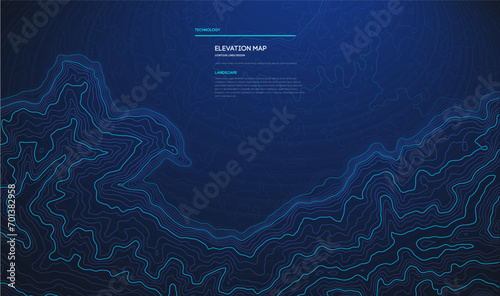 Topographic map blue technology background. Big data elevation map with contour lines. photo
