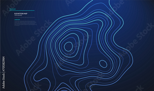 Topographic map blue technology background. Big data elevation map with contour lines.