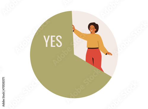 Woman looks in the future with positive. Female optimist focusing on good. Effective time management. Good thought patterns in business or in person life. Vector illustration