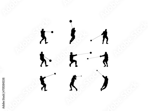 Set of Hammer Throw Silhouette in various poses isolated on white background
