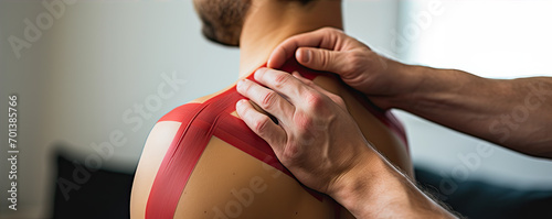 kinesiology - physiotherapist taping after injured. photo