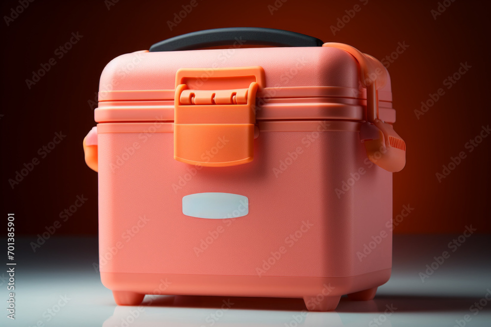 Cooler bag in trendy color. Background with selective focus and copy space Cooler bag in trendy color. Background with selective focus and copy space
