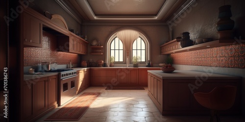 Traditional interior of kitchen in Arabic house.