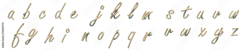 Rope text effect on transparent background, text with rope none background, alphabet rope text in transparent background - obrazy, fototapety, plakaty 