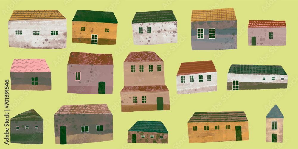 Fototapeta premium House in village. watercolor vector illustration.