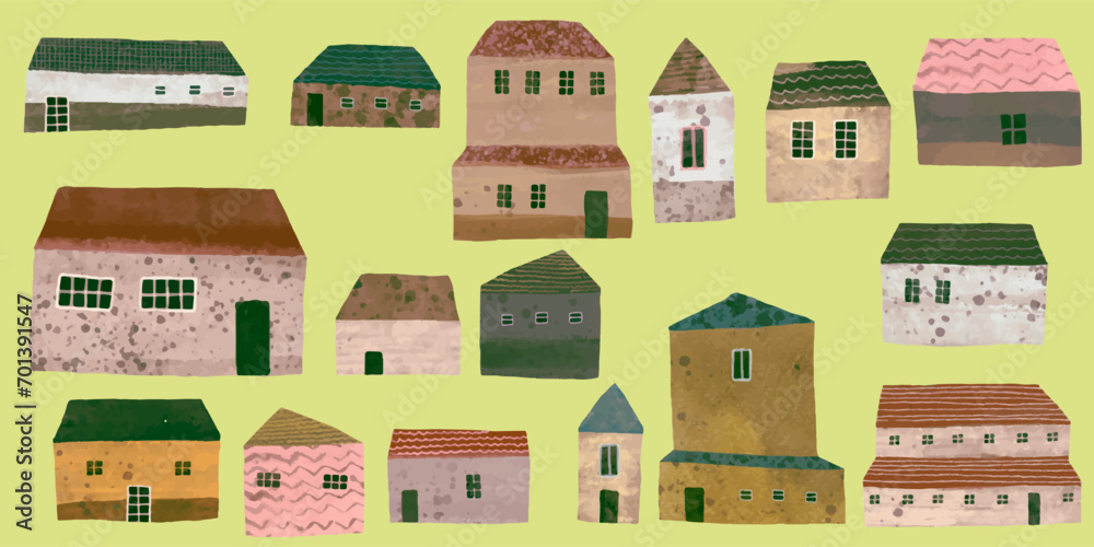 House in village. watercolor vector illustration.