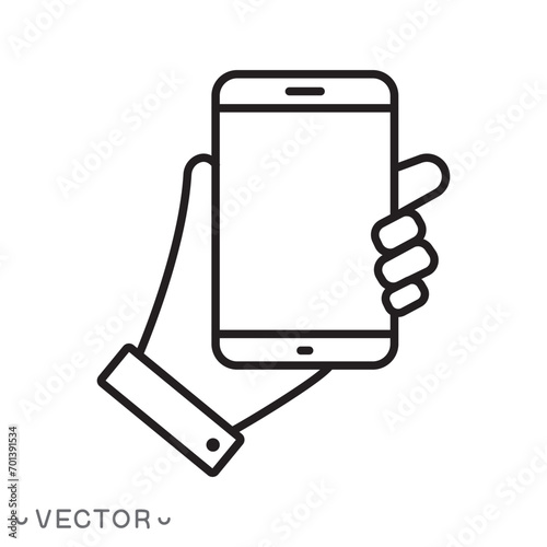 Smartphone in hand icon, Mobile Phone icon, Handphone,  hold smartphones with empty screens phone concept, eps 10 vector illustration