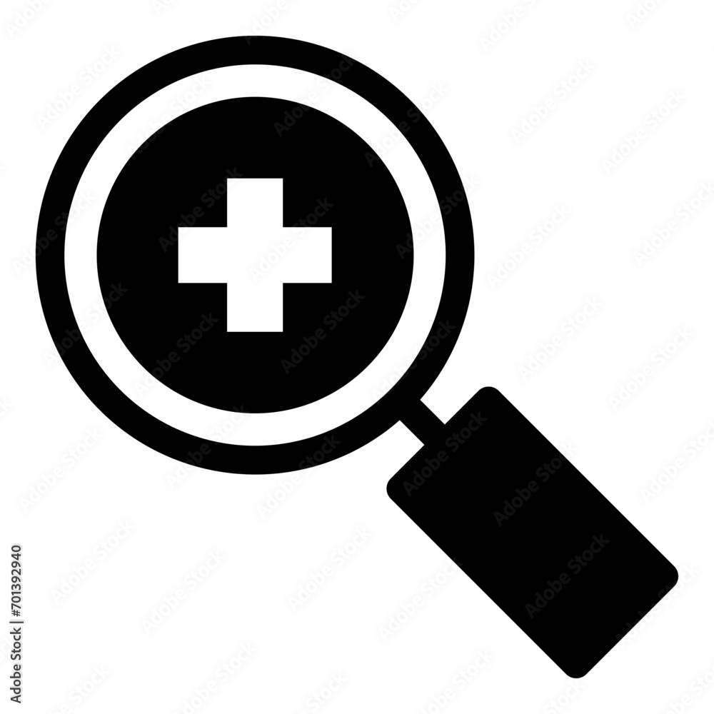 Fototapeta premium Medical search icon in solid style. Simple medical symbol vector illustration — pixel-perfect icon.