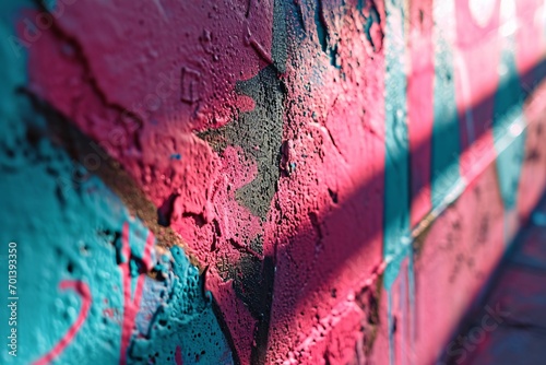 Pink and Blue Graffiti Wall Generative AI photo
