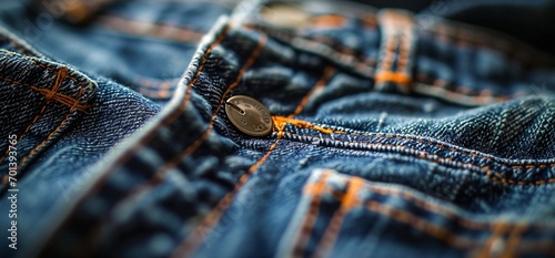 A close-up of a button on a pair of blue jeans. Generative AI photo