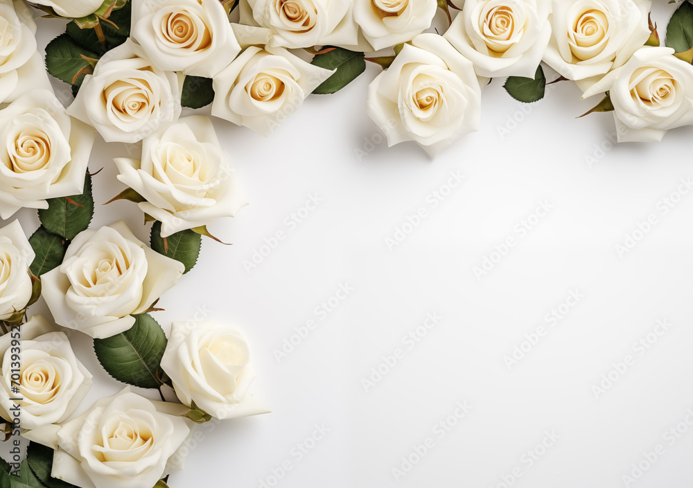 White Roses - Decorative Border with Center Copy Space