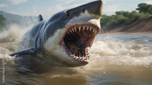  Violent  white shark in Sea water close view short wildlife photography 