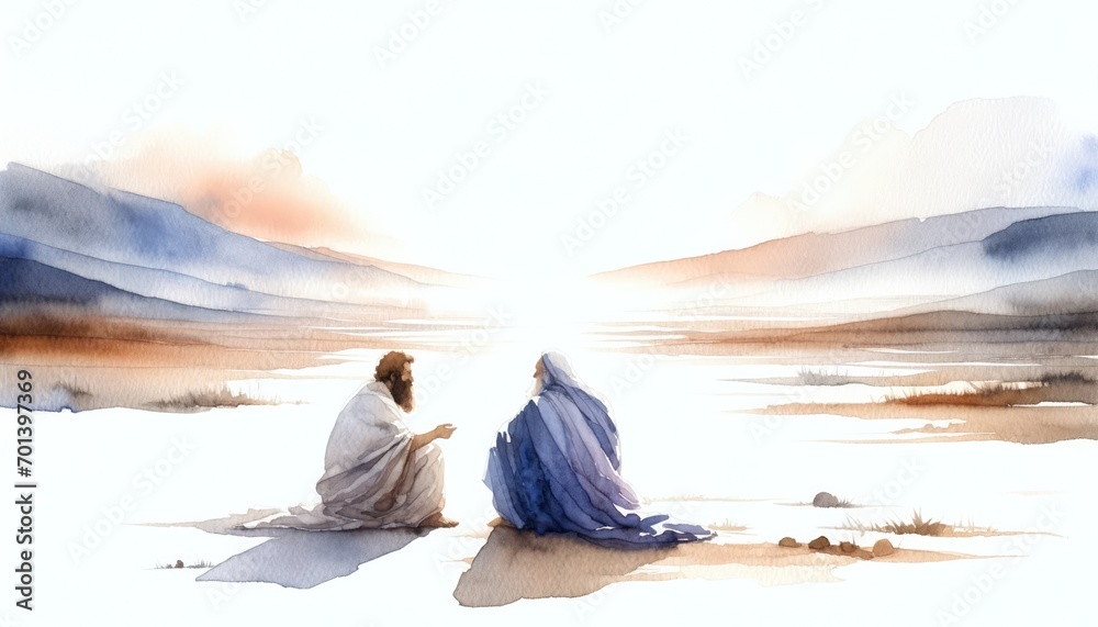 Bargaining with God. Old Testament. Watercolor Biblical Illustration - obrazy, fototapety, plakaty 