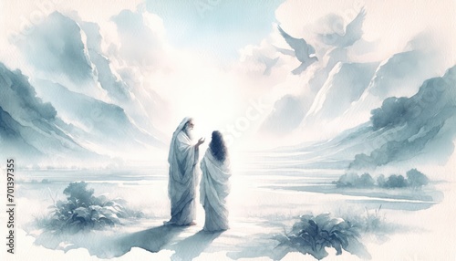 Promise of Isaac. Old Testament. Watercolor Biblical Illustration photo