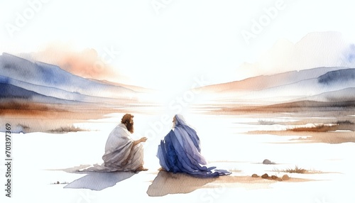 Bargaining with God. Old Testament. Watercolor Biblical Illustration