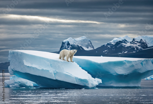 Un ours polaire sur un bloc de glace au pôle nord - Generative AI photo