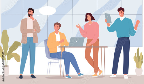 Modern young people work in the office and discusі some tasks 