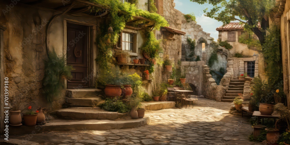 An old courtyard by the sea, brought to life in stunning realism through high-quality photography captured