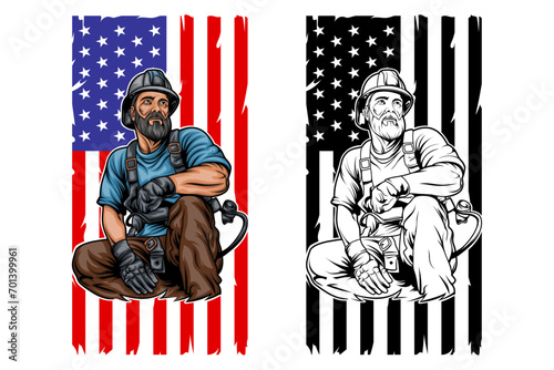 Lineman with American Flag bundle, Lineman Flag T-shirt, Power lineman shirt, Lineworker vector, Electrician illustration, Lineman shirt clipart, Lineman silhouette, Lineman with USA flag