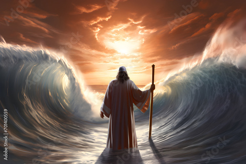 Moses dividing the red sea in exodus