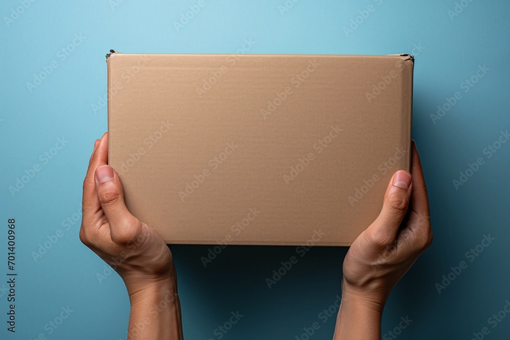 A person holding a brown box. Generative AI A person holding a brown box. Generative AI