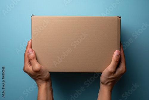 A person holding a brown box. Generative AI