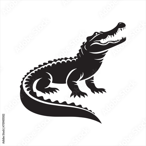 Fototapeta Naklejka Na Ścianę i Meble -  Black Vector Crocodile Silhouette: Sinister Reptile Intruder in Detailed Shadow Form - Reptile Stock Vector
