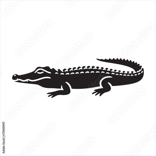 Black Vector Crocodile Silhouette  Terrifying Alligator Presence in Detailed Shadow - Reptile Stock Vector 