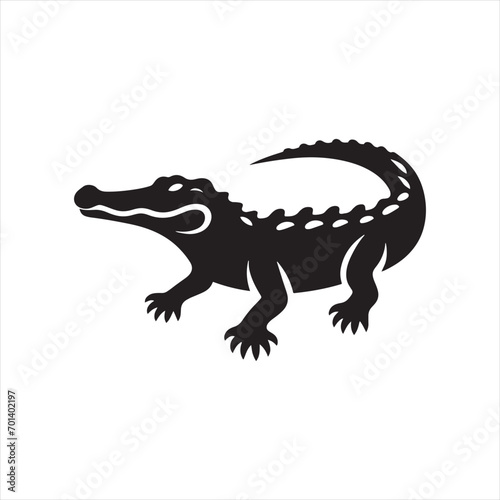 Black Vector Crocodile Silhouette  Menacing Reptilian Profile in Defined Shadow - Reptile Stock Vector 
