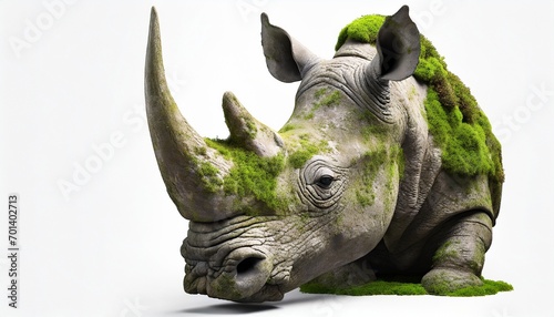 head of a rhino stone mossy statue