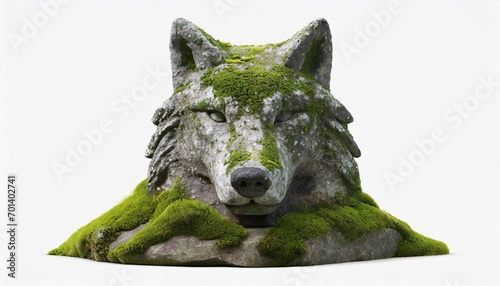 wolf head  stone mossy statue