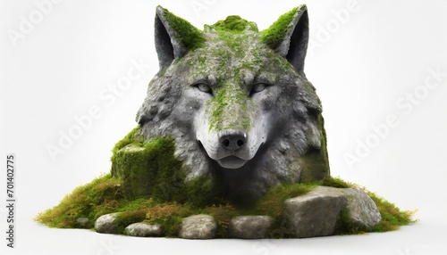 head of a wolf  stone mossy statue