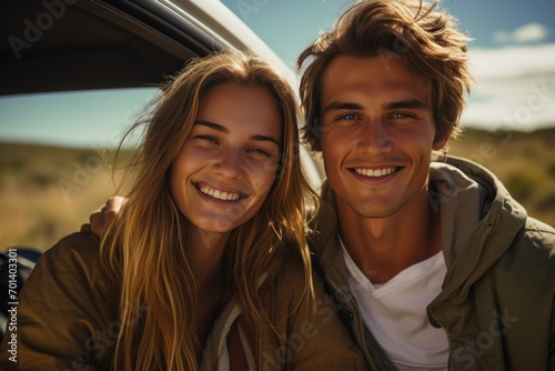 Sun-kissed Young Couple Enjoying a Road Trip Adventure 