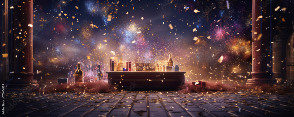 Fireworks in night celebration ,happy new year concept. Wide banner Fireworks in night celebration ,happy new year concept. Wide banner