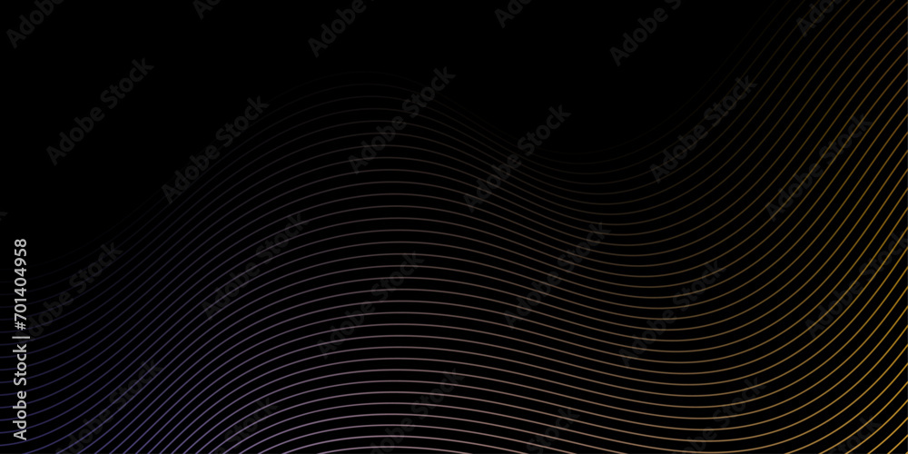 Abstract background with waves for banner. Medium banner size. Vector background with lines. Element for design isolated on black. Black and colorful