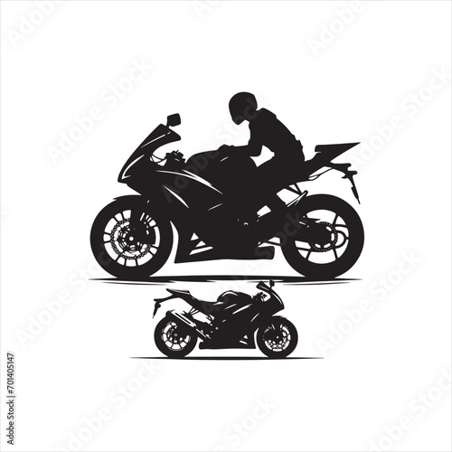 Two-Wheeled Tranquility: Bike Silhouette in Peaceful Cruise - Black Vector Bike Silhouette, Motorbike Stock Vector

