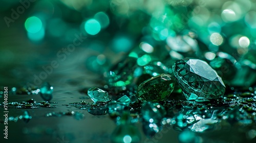 A close-up of a pile of green glass shards Generative AI photo
