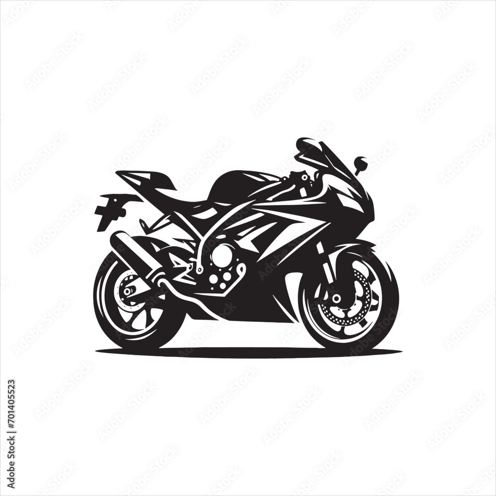 Riding into the Sunset: Bike Silhouette in Evening Glow - Black Vector Bike Silhouette, Motorbike Stock Vector
