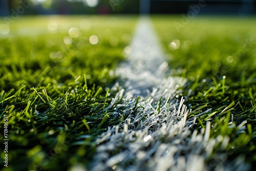 Soccer Field with White Lines and Green Grass Generative AI photo