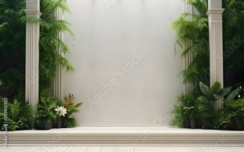 Luxury mockup frame wall decorated by green plants, copy space