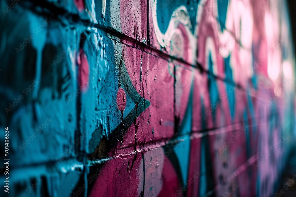 Fototapeta premium Pink and Blue Graffiti on a Wall Generative AI