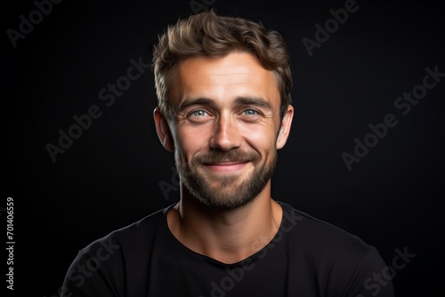 Portrait of a handsome young man with beard and mustache on black background