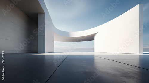 3d render of abstract futuristic architecture with empty concrete floor