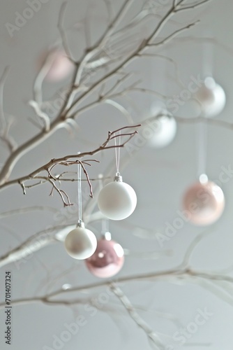 A tree with pink and white ornaments. Generative AI