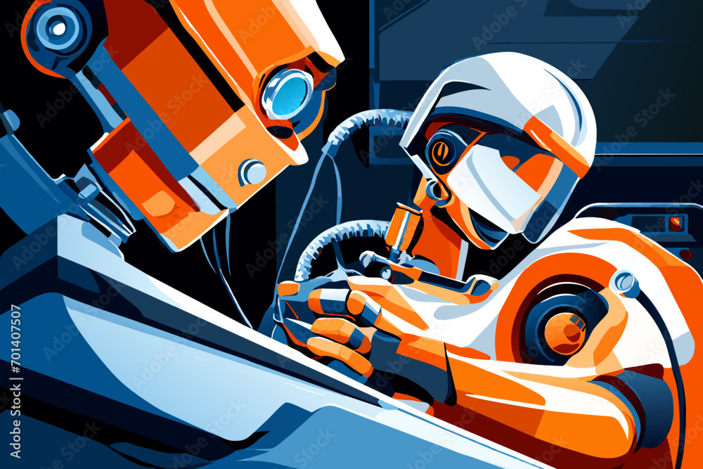 Naklejka premium Robotic surgery in a high-tech OR vektor illustation