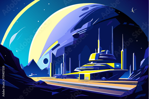 Lunar colony with advanced tech vektor illustation