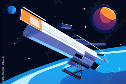 Satellite orbiting in space vektor illustation