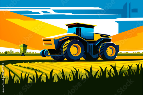 Autonomous robot farming in a field vektor illustation
