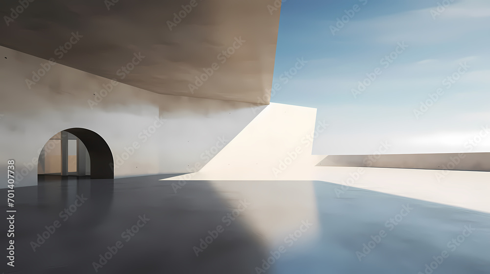 3d render of abstract futuristic architecture with empty concrete floor 3d render of abstract futuristic architecture with empty concrete floor