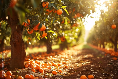 A sunny day in an orange grove Generative AI photo